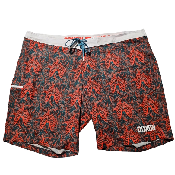 Dixxon Board Shorts Mens 48 Swim Surf Shorts Red Teal Zipped Pockets Drawstring - Picture 1 of 8